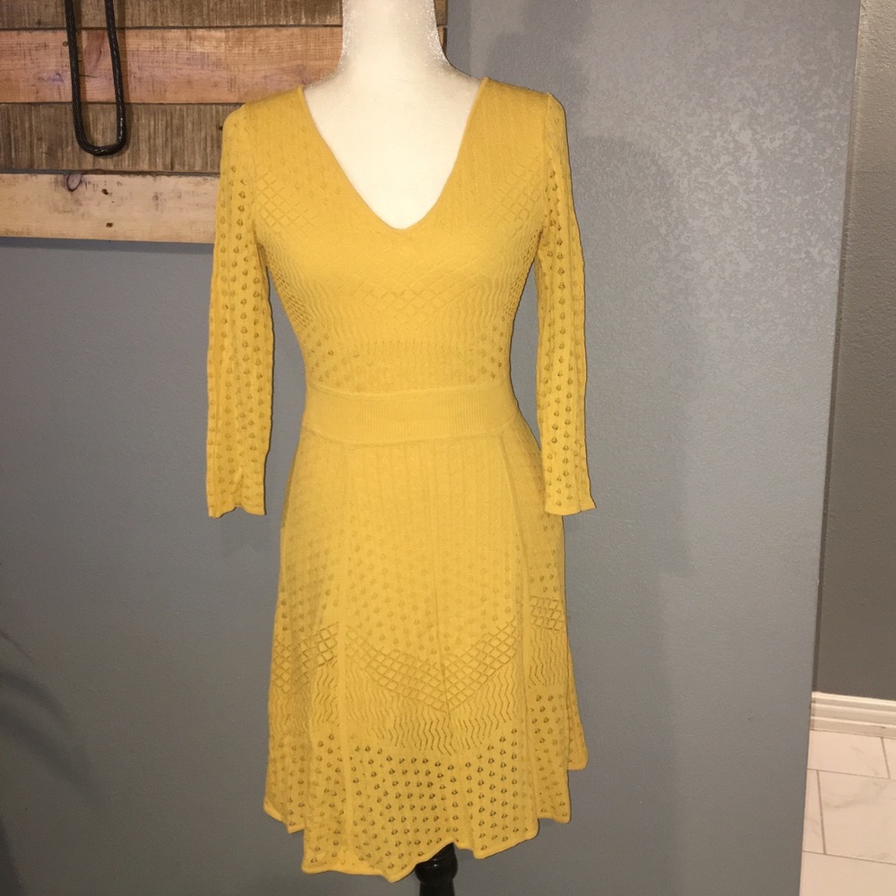 Catherine Malandrino Yellow Crochet Knit Dress Sm